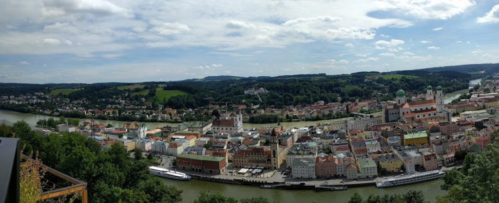 During the afternoon in Passau, Germany, our family of four went on a walk down the river and up an impressive hill. This view was the payoff.